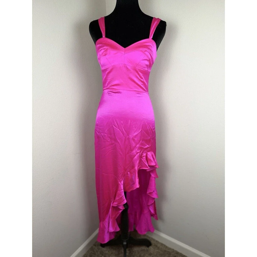 Amanda Uprichard Amalia Silk Gown Pink XS Ruffle High Low Dress